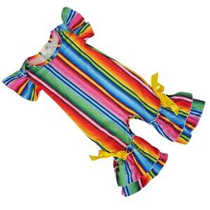 Colorful Mexican Serape Fiesta Party Rainbow Ruffled One Piece Romper Unisex 6-9